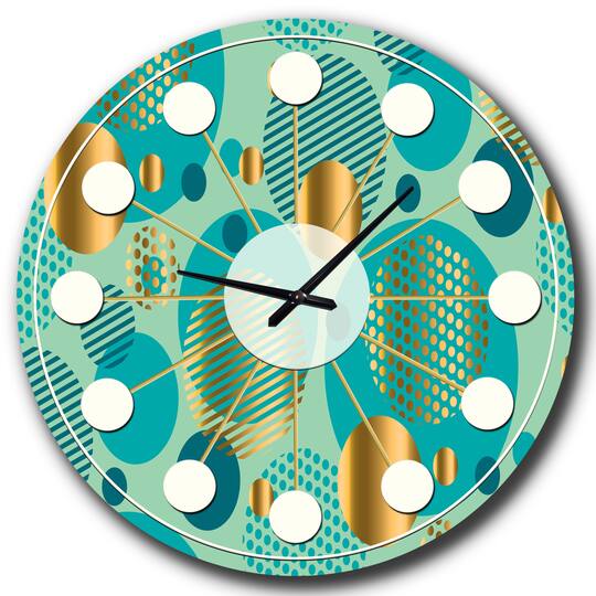 Designart 'Gold And Blue Dynamics Ii Mid-Century Modern Wall Clock